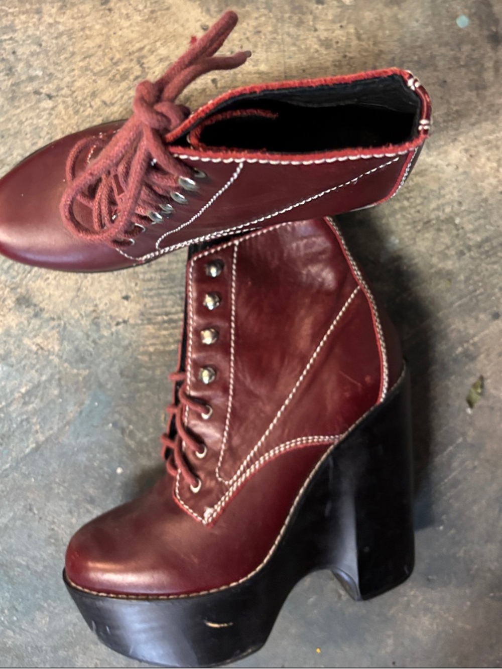 Jeffrey Campbell Wine Red Lace-Up Platform Ankle Boots